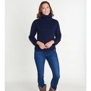 CK Bradley Neve CRESTA CABLE KNIT navy turtleneck sweater wool New $398